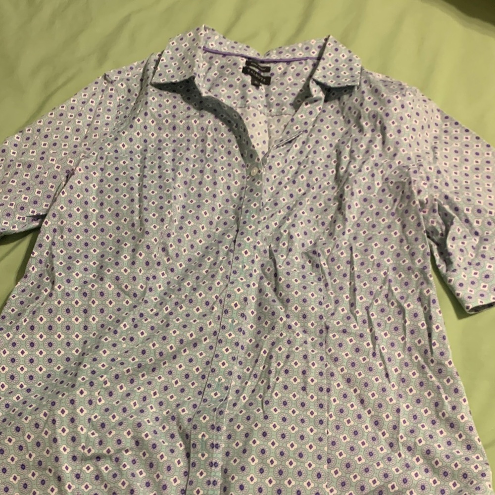 Talbots Women's Purple and White Button Down Shirt
